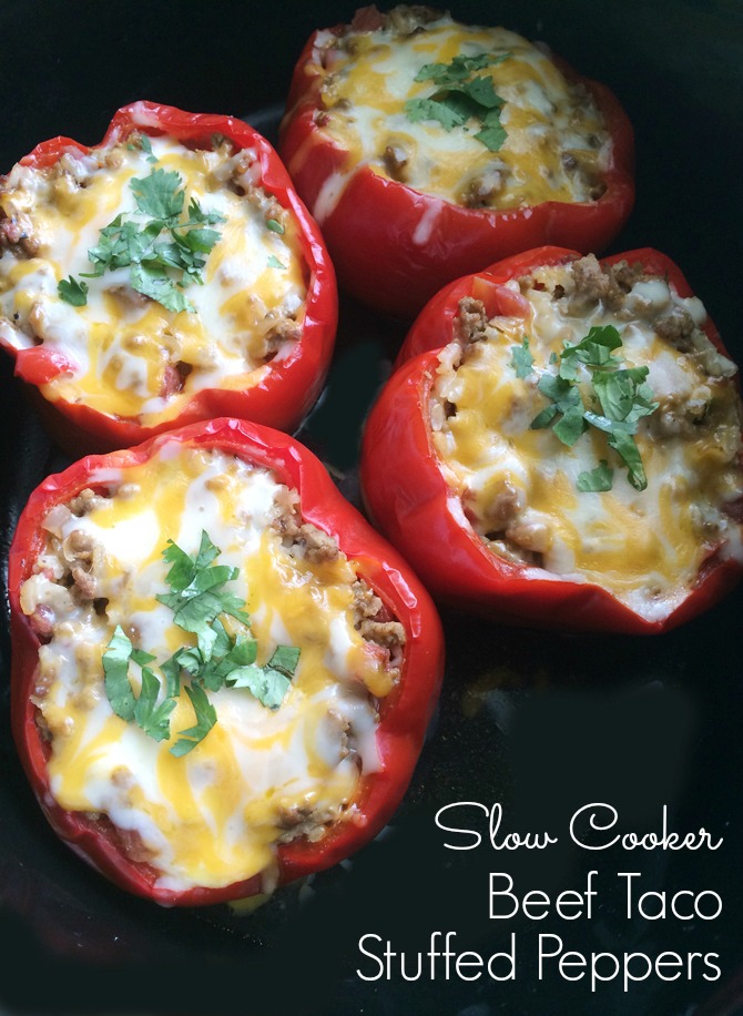 Slow Cooker Beef Taco Stuffed Peppers - The Shabby Creek Cottage
