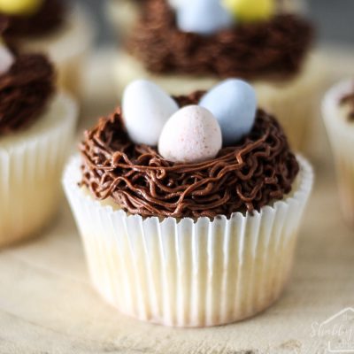 An easy Easter recipe: spring nest cupcake with chocolate frosting