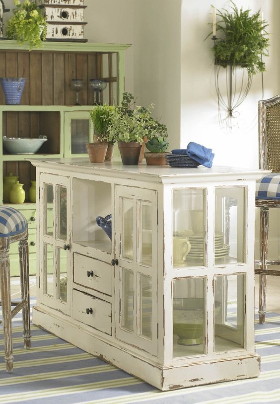 Kitchen Island Made From Old Windows 
